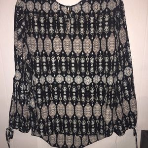 Cato Black Blue Print Blouse with long Slit sleeve